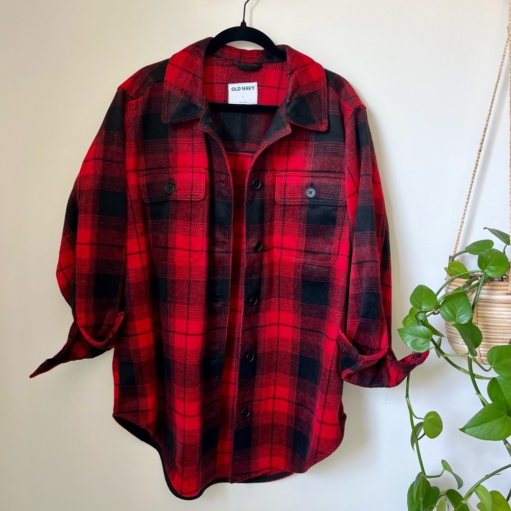 Red and black checkered shacket